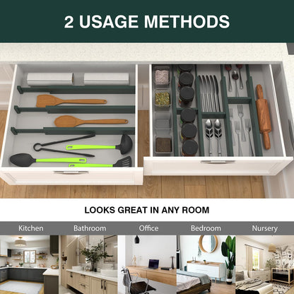 Bamboo Drawer Dividers Organizers, Drawer Separators Splitter,17-22 inches Long Adjustable Spring-loaded Organizer for Large Utensil, Clothes, Tools Drawers(yellow)