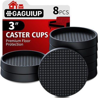 Non Slip Furniture Pads for Hardwood Floors - 12PCS 2" Caster Cups, Round | Furniture Stoppers to Prevent Sliding, Anti Slip Furniture Coasters Cup, Floor Protectors for Furniture Bed Couch Chair,Black