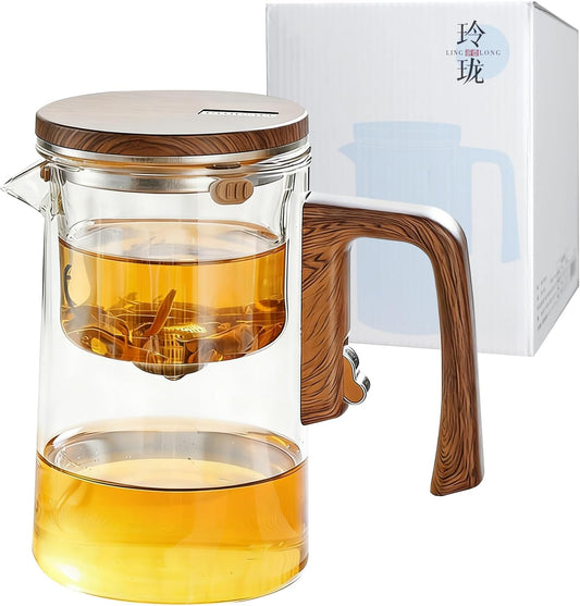 23oz Magnetic Glass Teapot, Enchanti Tea Pot，Glass teapot with infuser，Tea Water Separation, One Touch Automatic Water Discharge, All Glass Inner Liner, High Borosilicate Glass Tea Infuser