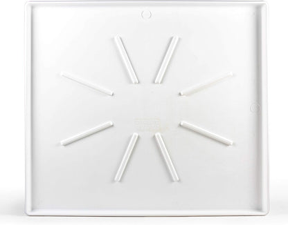 Camco Low Profile Washing Machine Drain Pan with PVC Fitting, 29 inch x 33 inch ID and 31 inch x 35 inch OD - Protects Your Floors from Washing Machine Leaks - Easy to Use - Pewter - 20788