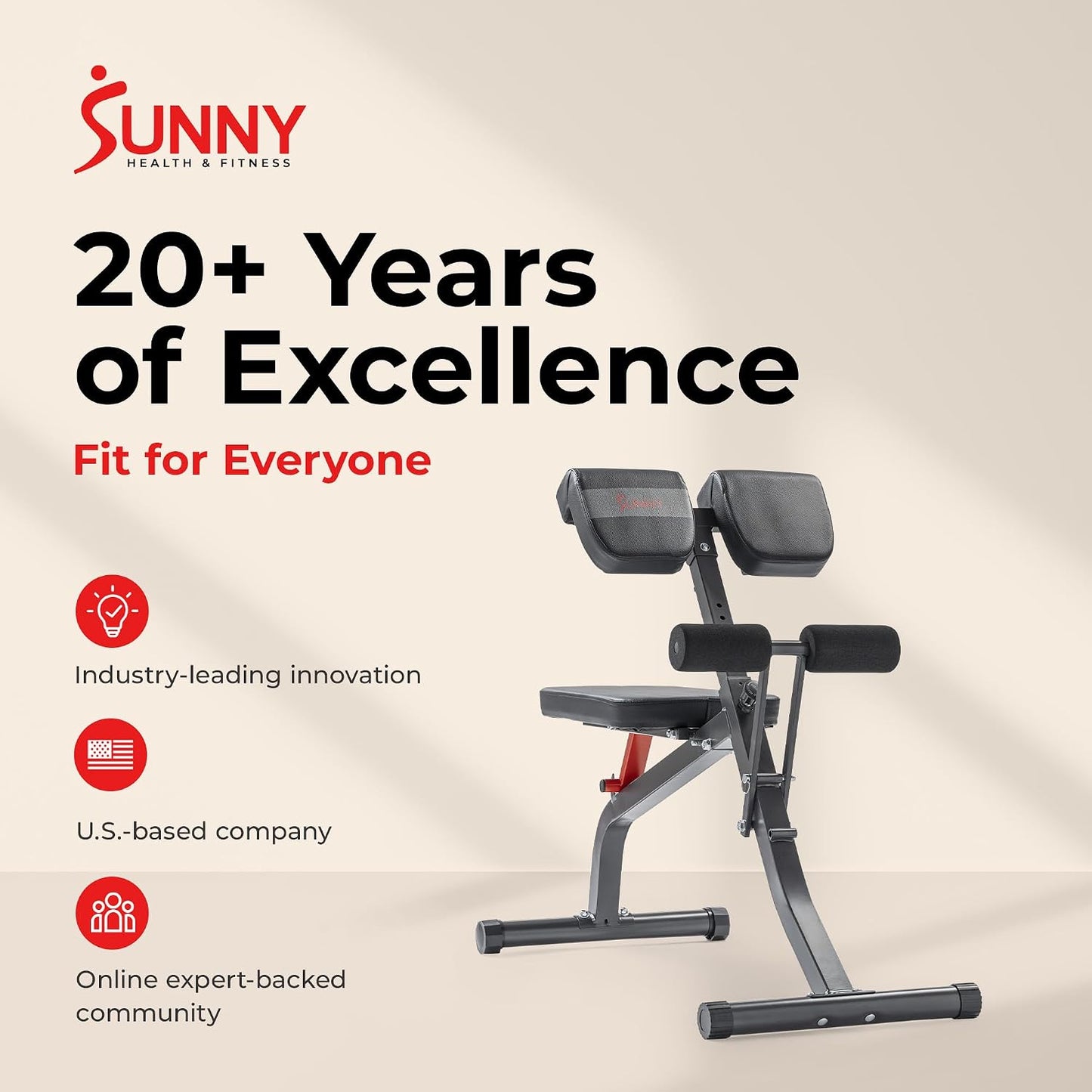 Sunny Health & Fitness Multi-Function Roman Chair | Adjustable Height, Folds Flat for Storage, Built in Dip Station, Targets Back, Abs & Core, Crunches & Back Extensions
