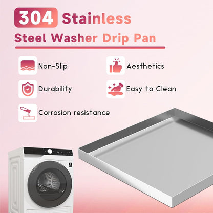 32 x 32 x 2.5 Inch 304 Stainless Steel Washing Machine Drain Pan | Heavy Duty Steel Compact Washer Drip Tray, Washing Machine Tray No Leak Protecting The Floor (No Hole)