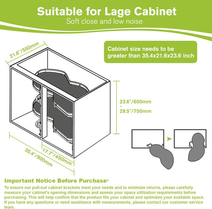 Blind Corner Cabinet Pull Out Organizer, Soft Close Swing Right Pull Out Cabinet Organizer 36inch, Corner Cabinet Lazy Susan for Corner Cabinet Blind Shelf, 2 Tiers Tray, Adjustable Height