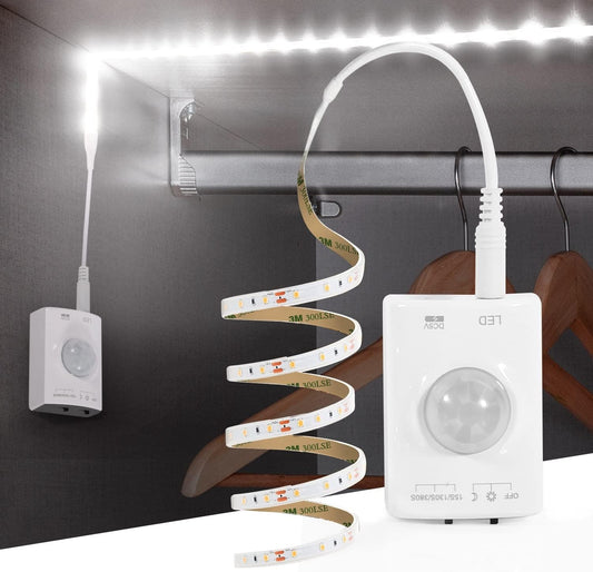 Rechargeable Under Cabinet Lighting, 2M Motion Sensor LED Light Strip, 6000K Cold White Night Light for Closet, Stairway, Stairs, Counter, Kitchen Cupboard, Bedroom, Bathroom