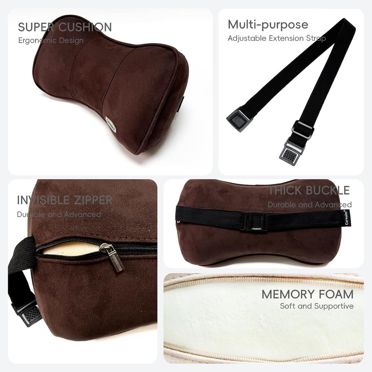 Car Neck Support Pillow Recliner Headrest Pillow for Neck Pain Relief Tan