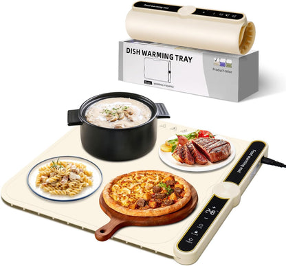 Food Warming Mats for Countertop - Warming Trays for Buffets Party, Silicone Electric Warmer with 7 Level Temp Adjustable / 4H Auto Timer, Hot Fast in 8s, Roll Up Heating Pad for Home Travel (Blue)