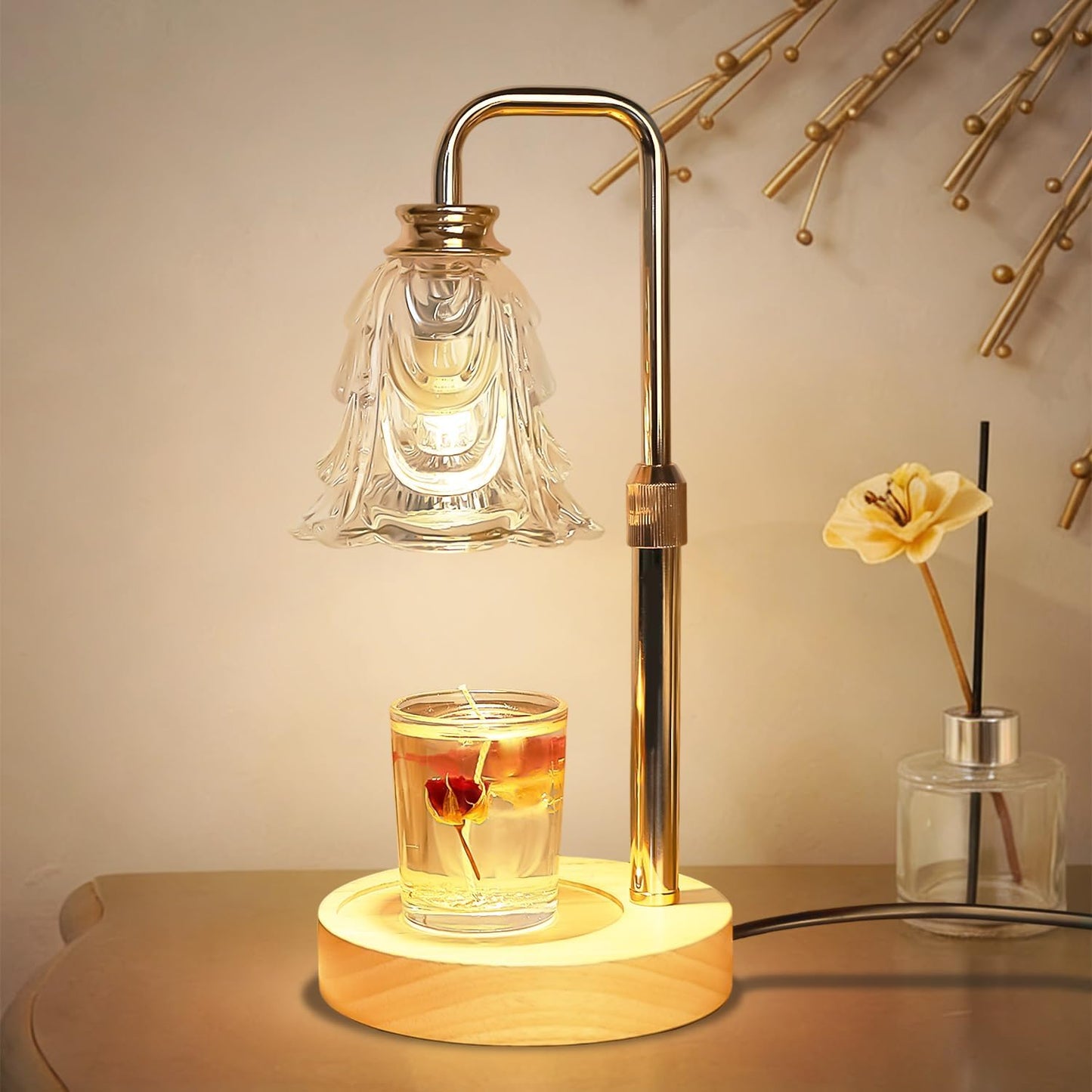 Droyek Candle Warmer Lamp with Timer Electric Candle Warmer Lamp Adjustable Height Dimmable Wax Warmer Lamp Jar Candles with 2 Bulbs for Home Decor & Office
