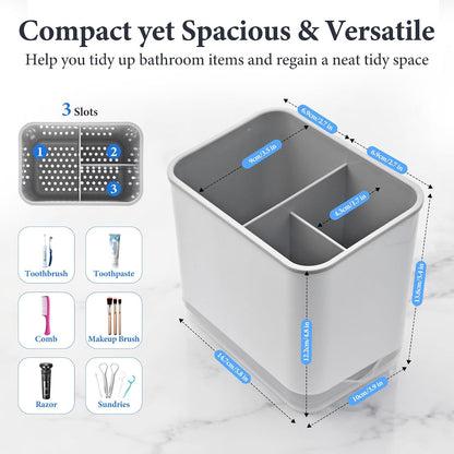 Toothbrush Holders for Bathrooms, 3 Slots Tooth Brush Holder for Bathroom Organizer Storage, Electric Toothbrush Holder and Toothpaste Holder for Countertop with Drainage