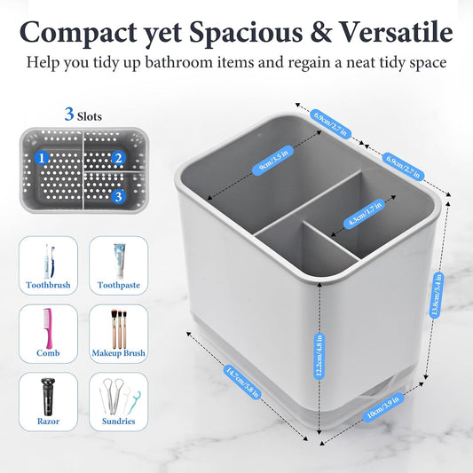 Toothbrush Holders for Bathrooms, 3 Slots Tooth Brush Holder for Bathroom Organizer Storage, Electric Toothbrush Holder and Toothpaste Holder for Countertop with Drainage