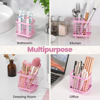 Luxspire Toothbrush Holders for Bathroom, Stainless Steel, 6 Slots, Black | Toothbrush Holders With Drainage, For Bathroom Countertop & Kitchen Sink, Bathroom Accessories