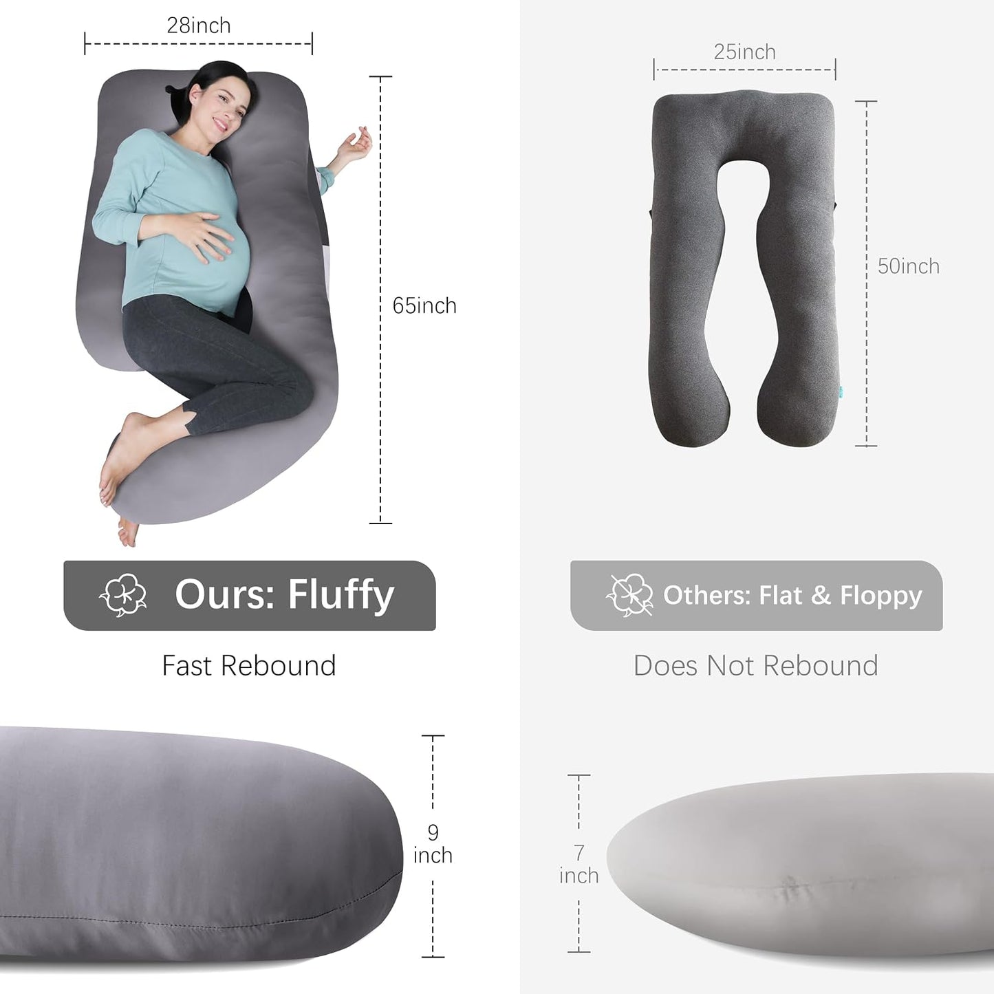 MOON PARK Pregnancy Pillows for Sleeping - 57 Inch U Shaped Full Body Maternity Pillow with Removable Cover - Support for Back, Legs, Belly, Hips - Pregnancy Pillow for Women - Grey