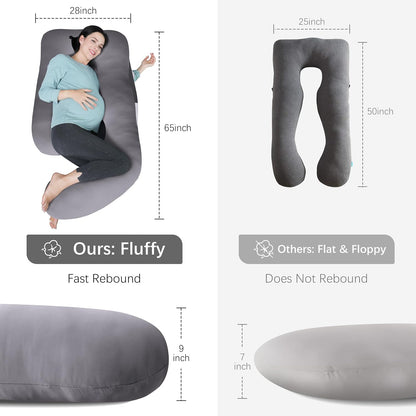 MOON PARK Pregnancy Pillows for Sleeping - 57 Inch U Shaped Full Body Maternity Pillow with Removable Cover - Support for Back, Legs, Belly, Hips - Pregnancy Pillow for Women - Grey