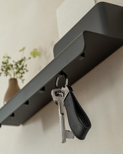 Kazai. Key Holder for Wall 'Holmsen' | Minimalist Key Hooks Design from Berlin | Modern Key Hanger with Metal Shelf | Key Hook Wall Mounted as Hallway Furniture | Sand Taupe