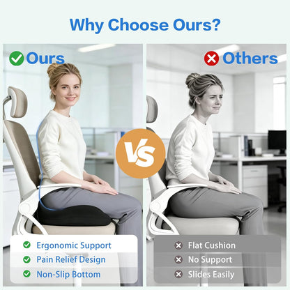 Memory Foam Seat Cushion for Sciatica & Tailbone Pain Relief – Comfort Support for Office Chair, Car Seat, Airplane, Long Sitting Workers & Drivers (Black)