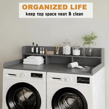 Washer Dryer Countertop with Shelf, 2-Tier Laundry Countertop Over Washer and Dryer, 54" x 27.55" Wooden Table for Folding Clothes for Laundry Room Organization and Storage (Oak)