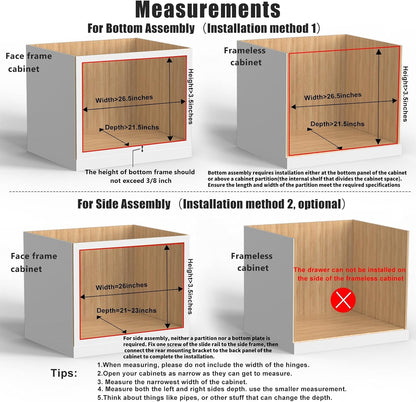 32''W x 21''D x 3''H Pull Out Cabinet Drawer Soft Close Slide Out Wood Organizer for Kitchen, Finished, Bottom and Side Assembly (Wood Drawer Part Width is 31inch)