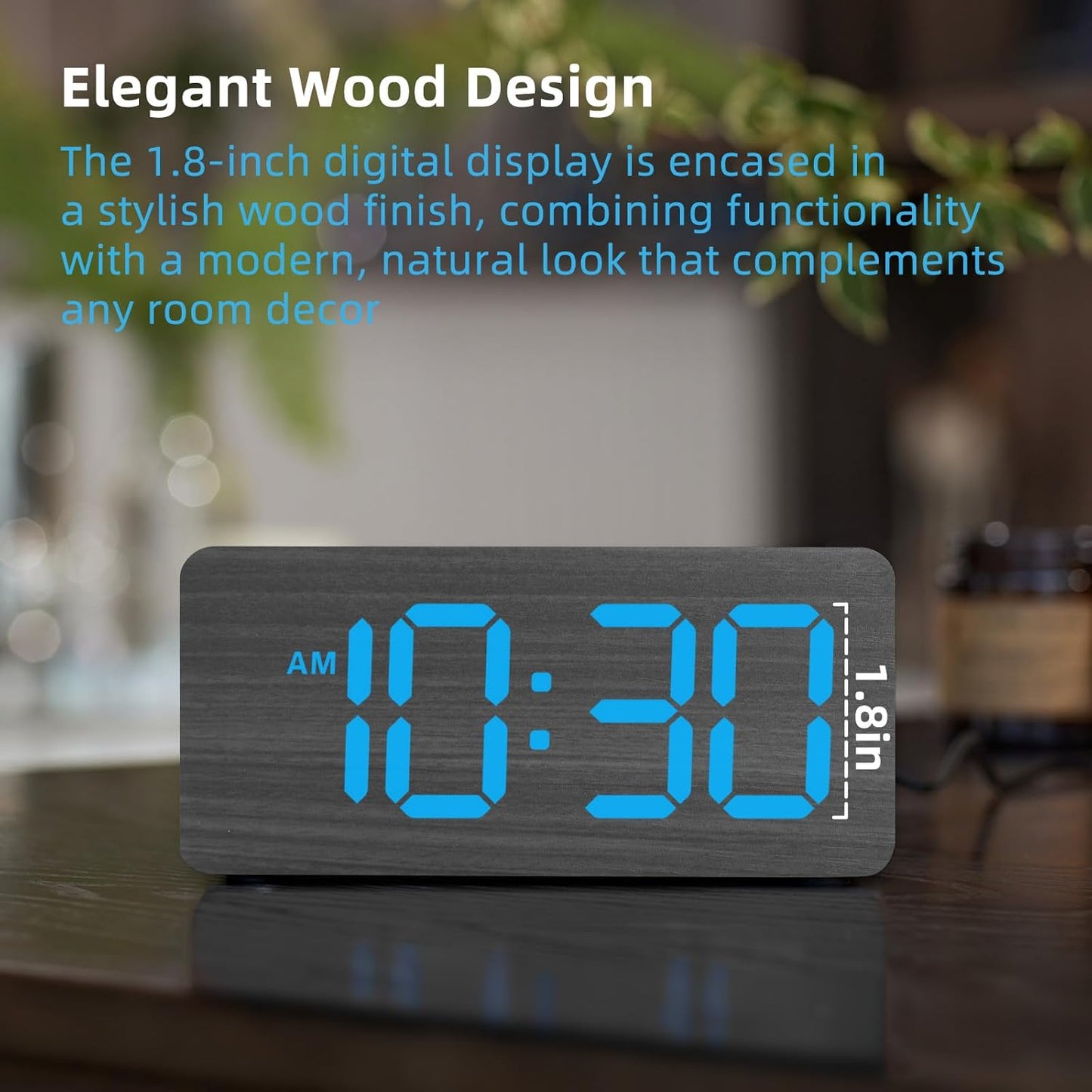 uscce Wooden Digital Alarm Clocks for Bedrooms with 0-100% Dimmable Display | Desk Clock with Large Numbers for Living Room - Loud Dual Alarm for Heavy Sleepers with Volume Control - Wood Decor & Gifts