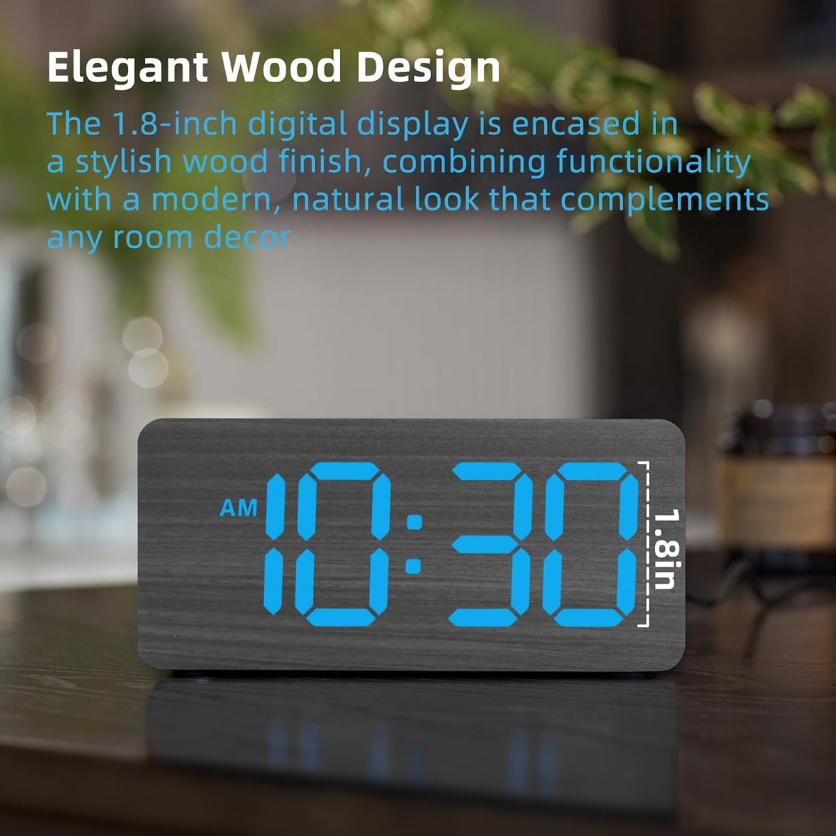 uscce Wooden Digital Alarm Clocks for Bedrooms with 0-100% Dimmable Display