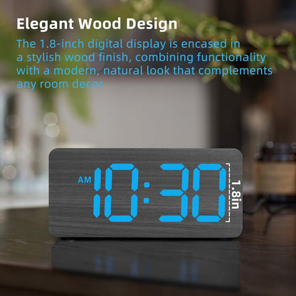 uscce Wooden Digital Alarm Clocks for Bedrooms with 0-100% Dimmable Display