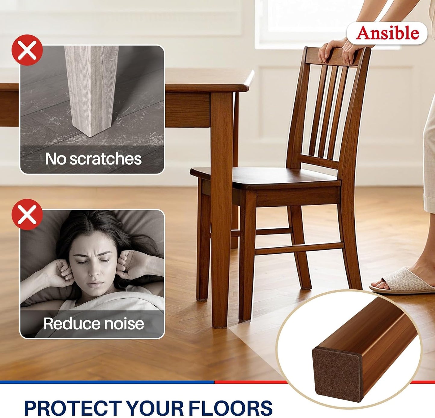 Ansible Felt Furniture Pads Chair Leg Floor Protectors 1" 60PCS | Felt Pads for Hardwood Floors,Self-Adhesive, Reduce Noise and Anti-Scratches,Easy to Install,Beige,Round