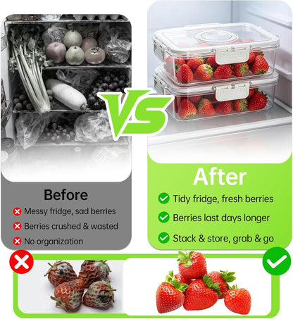 Fruit Storage Containers for Fridge, Strawberry Containers for Fridge with Handle, 2 Pack Keepers with Removable Mesh Screen, Berry Saver for Fresh Fruit, Stays Fresh, Simple to Clean