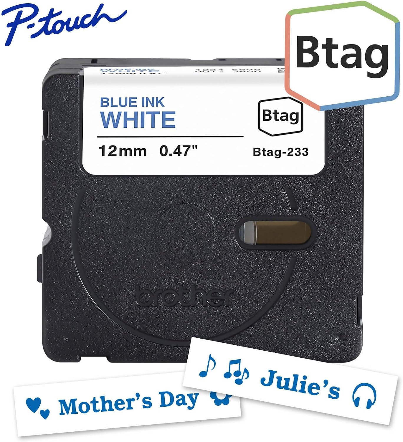 Brother Genuine P-Touch Btag BTAG231 Black on White Label Tape ~1/2in by 13.1ft (12mm x 4m). (Works Only with Brother PT-N10, PT-N20, PT-N25BT Label Makers)