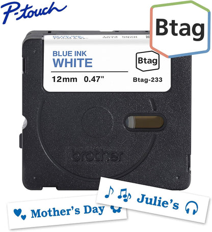 Brother Genuine P-Touch Btag BTAG231 Black on White Label Tape ~1/2in by 13.1ft (12mm x 4m). (Works Only with Brother PT-N10, PT-N20, PT-N25BT Label Makers)