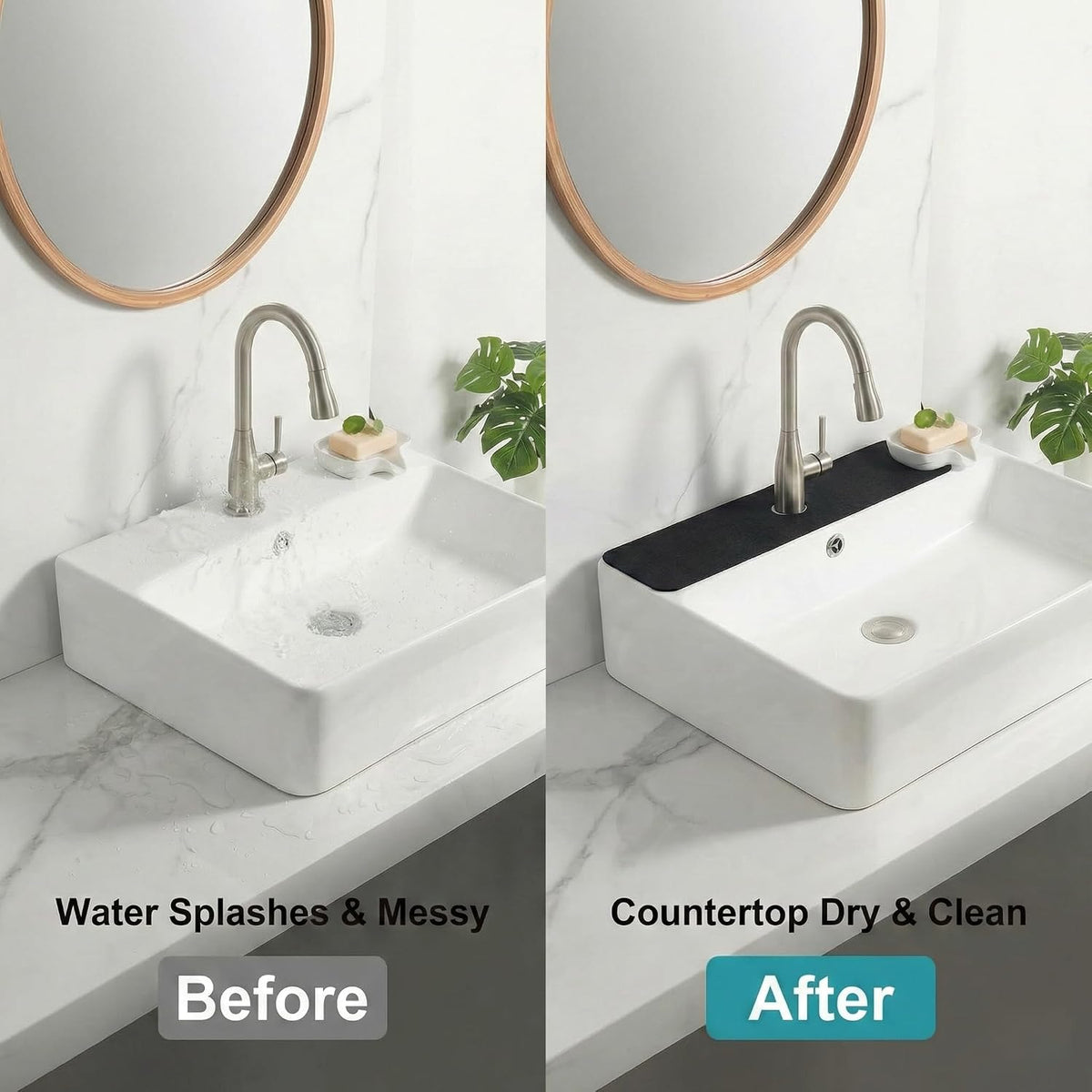 Cuttable Kitchen Sink Faucet Mat: 24" Lx4 W Splash Guard with Center Hole