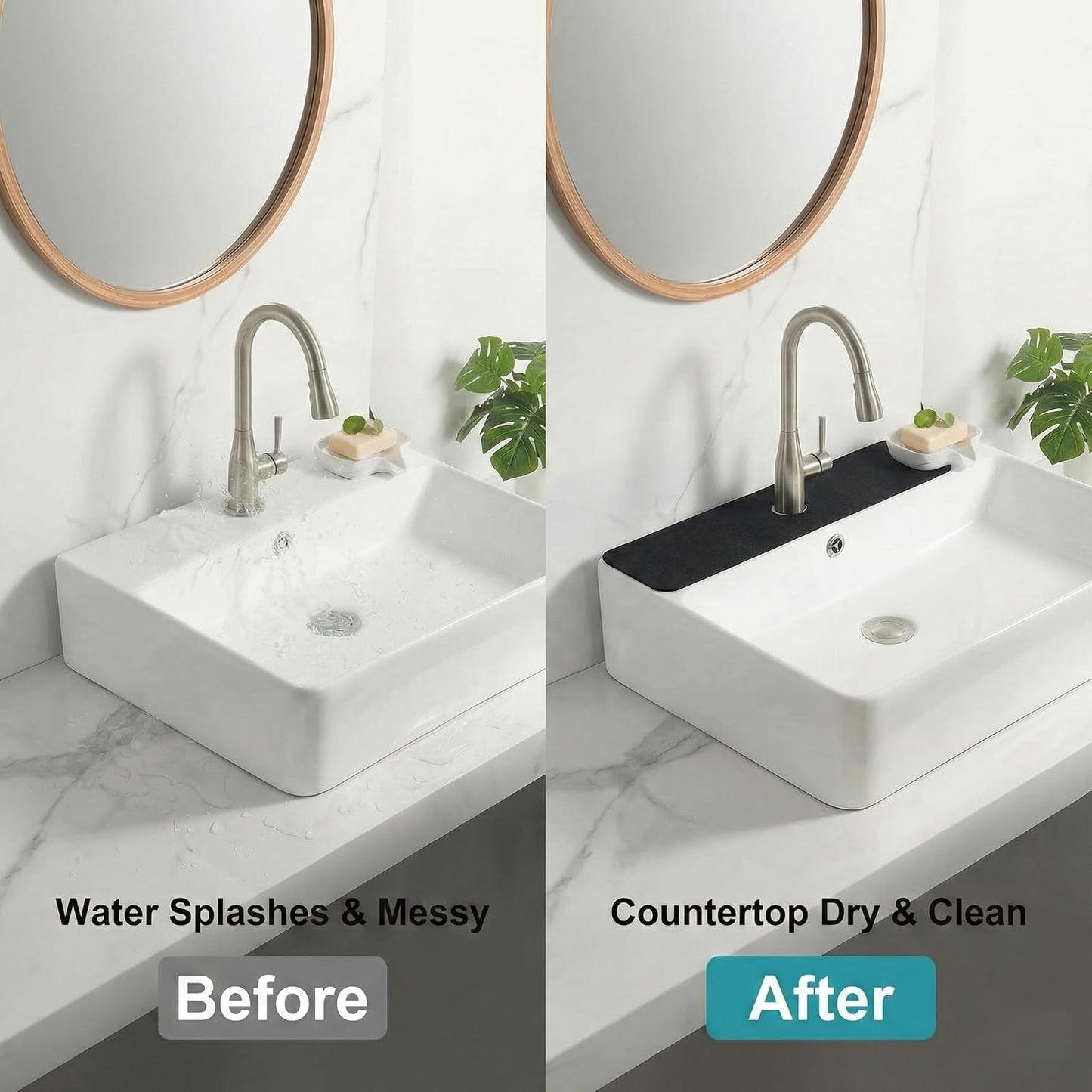 33 Lx5.5 W Long Kitchen Sink Faucet Mat: Customizable Black Splash Guard with Pre-Cut Center Hole for Large Double bowl Sink, DIY to Fits irregular & 2, 3, 4 hole sinks with Soap Dispenser & Air Gap