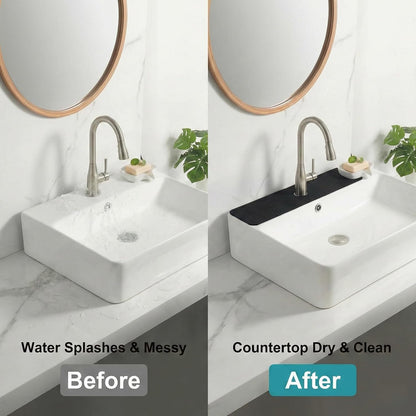 33 Lx5.5 W Long Kitchen Sink Faucet Mat: Customizable Black Splash Guard with Pre-Cut Center Hole for Large Double bowl Sink, DIY to Fits irregular & 2, 3, 4 hole sinks with Soap Dispenser & Air Gap