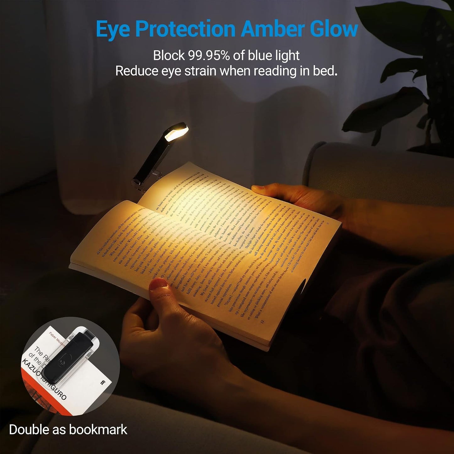 DEWENWILS Amber Book Reading Light, USB Rechargeable Book Light for Reading in Bed