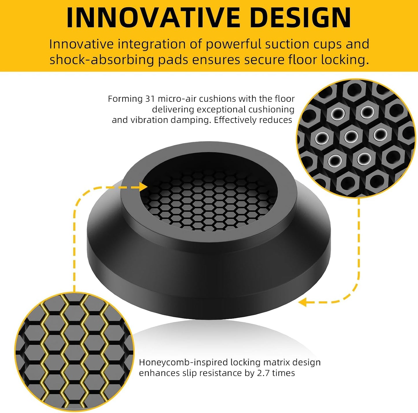 Anti Vibration Pads for Washing Machine 4 Pack, with Powerful Sucker Anti Vibration Pads Vibration Absorber,Washer and Dryer Stand, Noise Cancellation, Silicone Anti Slip Muffling Mat