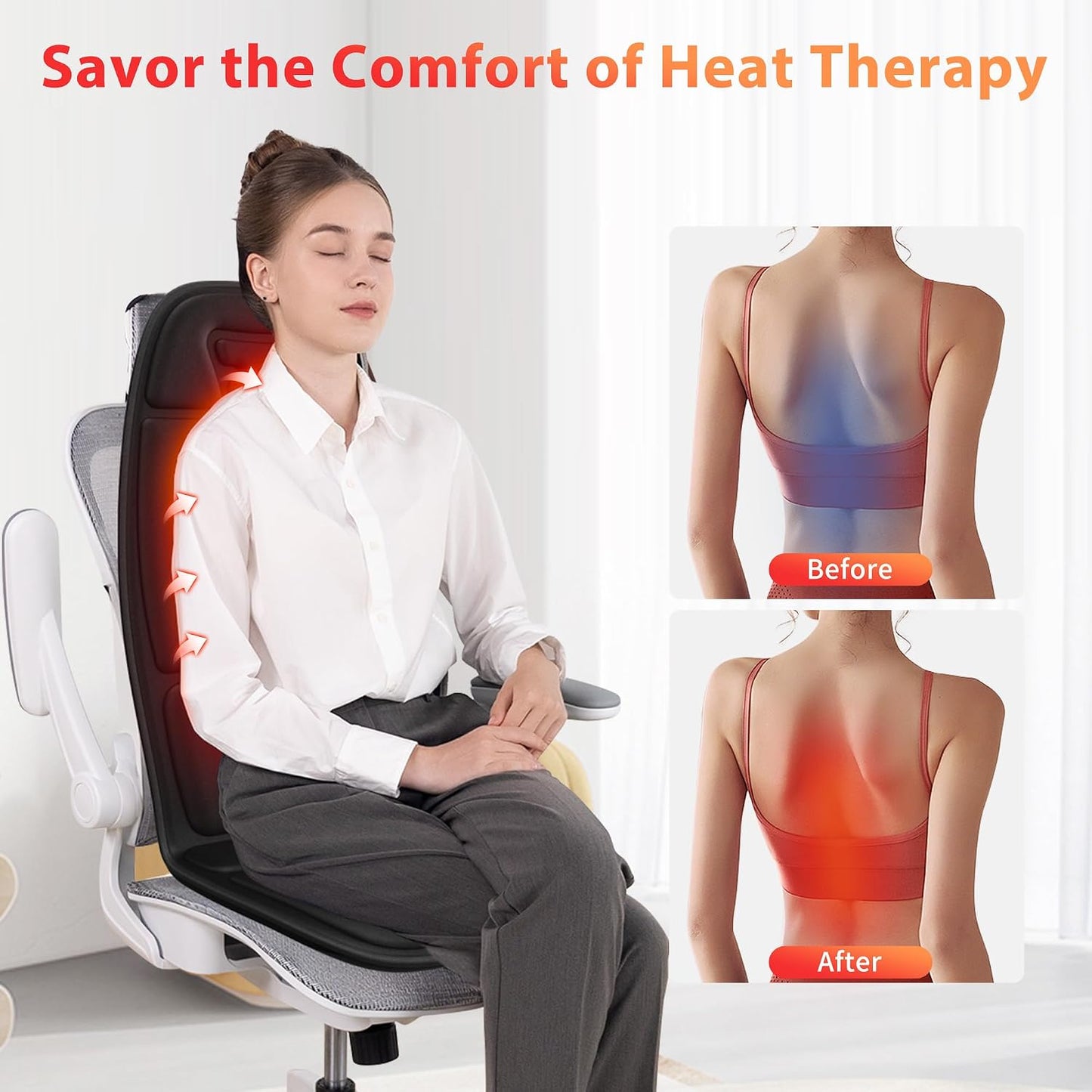 Massage Seat Cushion with Heat, 6-Motor Vibration Back Massager for Chair, Chair Massager Pad with 4 Modes & 3 Intensities for Office Chair, Sofa and Recliner
