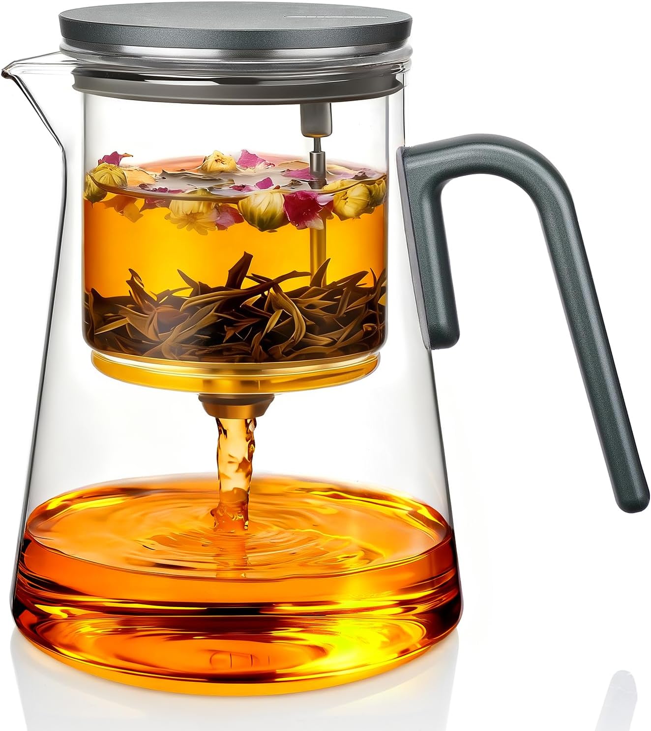 ZENS Magnetic Glass Infuser Teapot for Loose Tea, 27oz Walnut Wood Handle | Magic Teapot with Infuser, Echanted Tea Maker, Mess-Free Loose Leaf Tea Diffusers for Tea lover Gifts