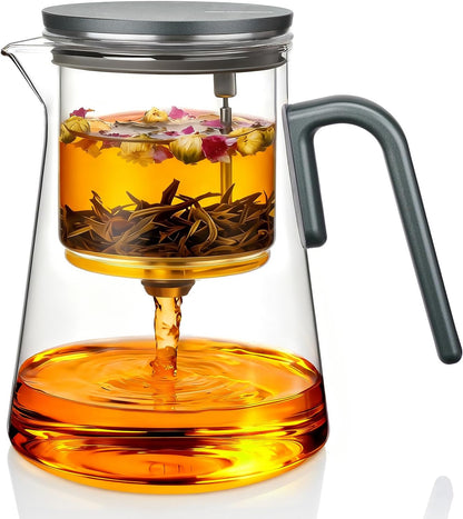 ZENS Magnetic Glass Infuser Teapot for Loose Tea, 27oz Walnut Wood Handle | Magic Teapot with Infuser, Echanted Tea Maker, Mess-Free Loose Leaf Tea Diffusers for Tea lover Gifts