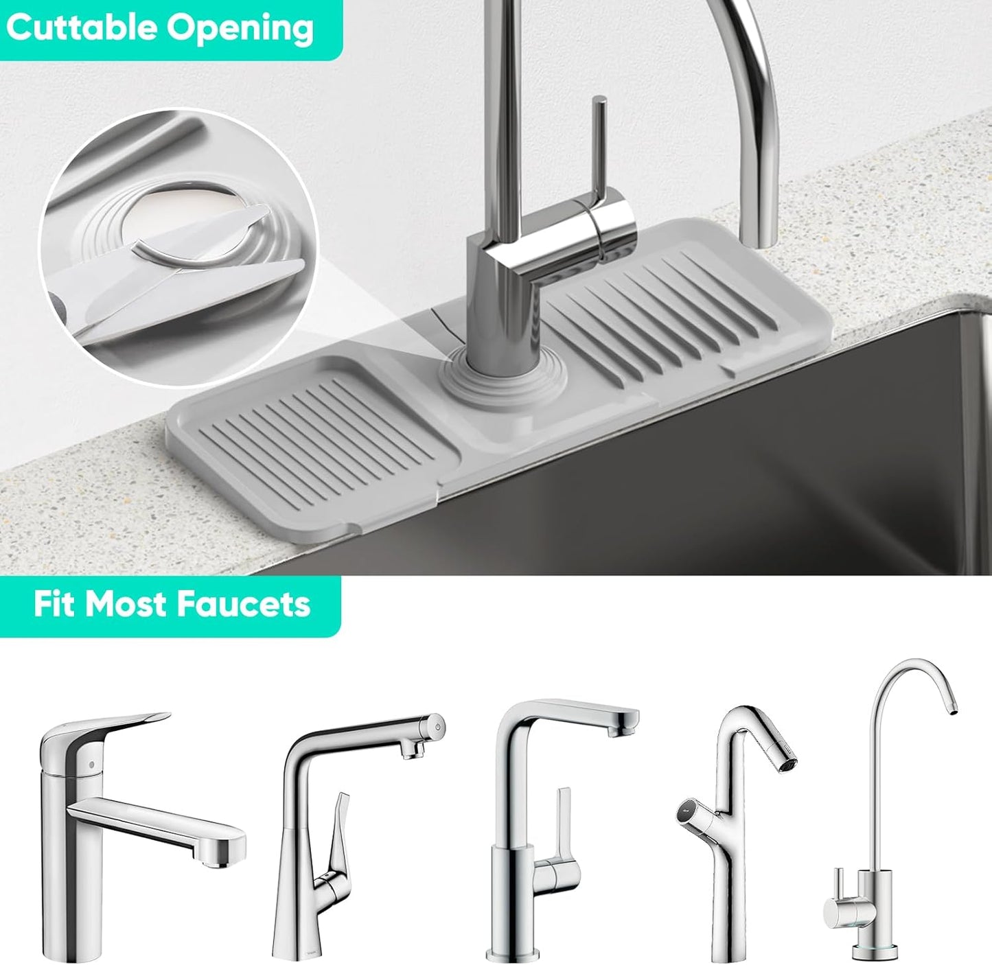 24 Inch Longer Faucet Mat for Kitchen Sink [5° Slope Fast Self-draining]Bathroom Kitchen Sink Splash Guard Silicone Sinks Faucet Mat Splash Guard for Kitchens Sinks Area Tidy Splashs Draining Mats