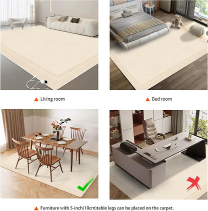Electric Heated Carpet 35x55in Soft Plush Heating Rug 450W CX | Instant Warmth in 30s, 60 Heat Levels 12h Timer, Energy Efficient Safety Protection Ideal for Home Office Playroom 120V