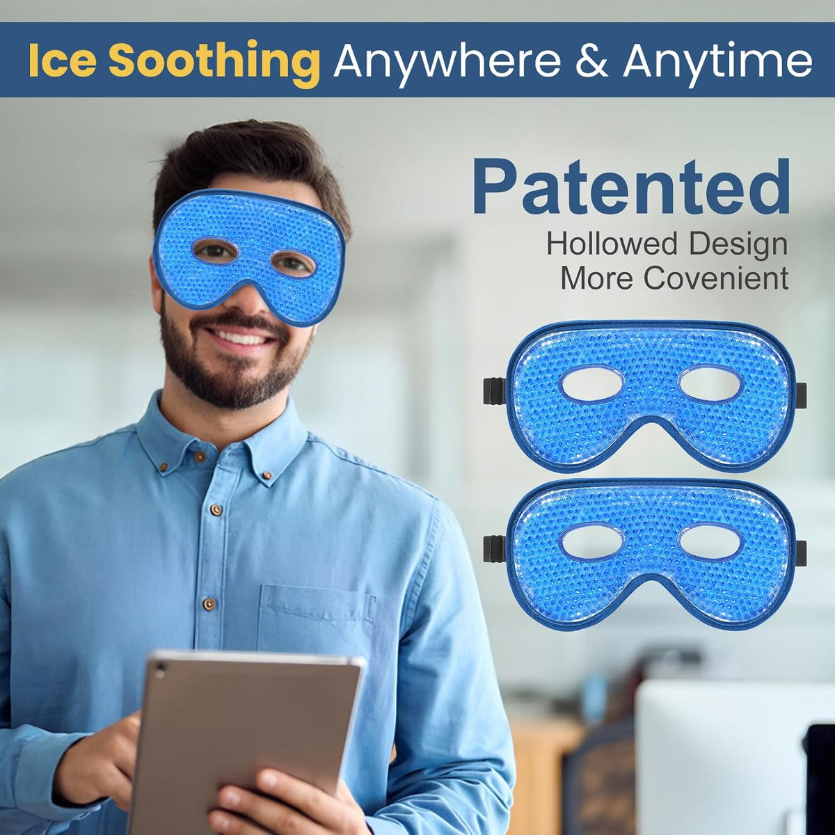 BeeVines Gel Eye Mask, XL Size Cooling Ice Masks for Puffy Eyes (2 Pack)