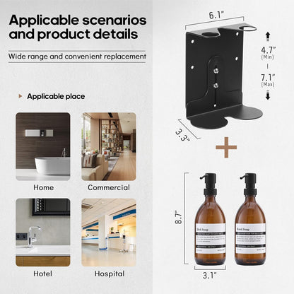Glass No-Drill Wall Mounted Shower Soap/Hand Soap Dispenser with Adjustable Stainless Steel Holder for Bathroom and Kitchen-(Black 3 Chamber)