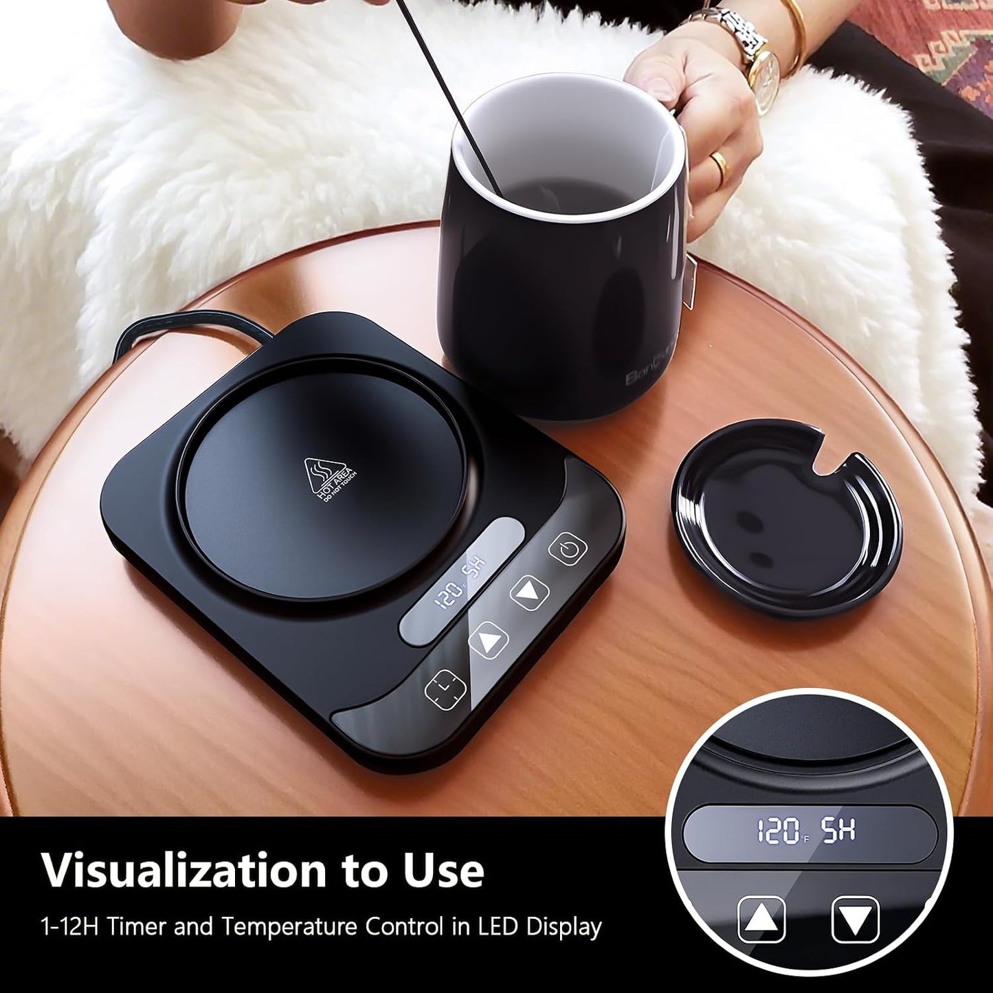 Coffee Mug Warmer Set, 12 Mode Timer & 36W Coffee Cup Warmer for Desk Auto Shut Off, 9 Mode Temperature, Best Gift for Women Men Coffee Lover, 14oz