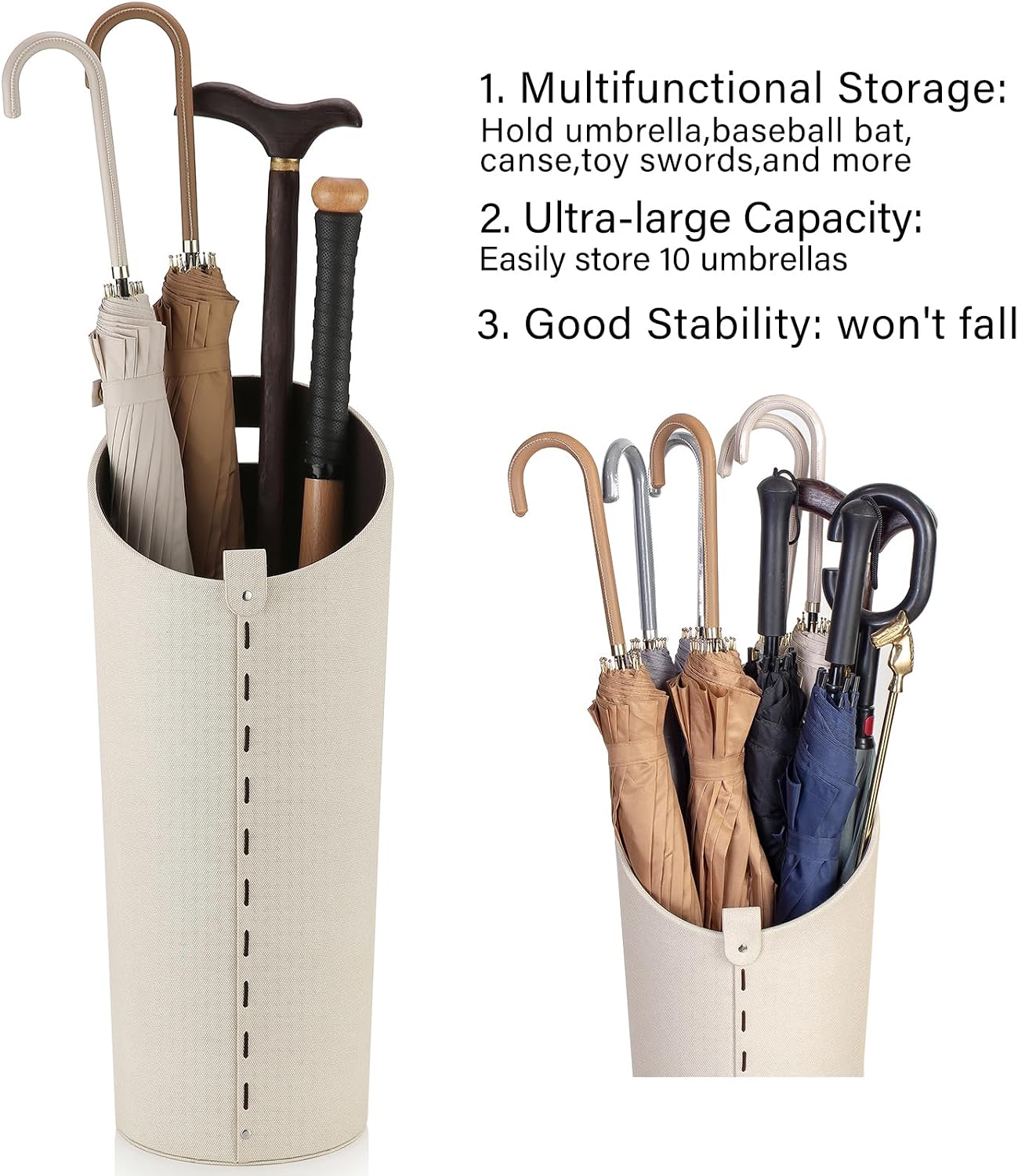 Tall Umbrella Holder White That won't Tip Over and Removable Drip Water Tray Modern Farmhouse Home Decor Umbrella Bucket Rack Can Storage 10 Different Sizes of Golf Umbrellas Canes etc