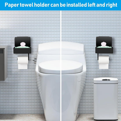 Toilet Paper Holder with Storage, Shelf of Bathroom Toilet Tissue Holder, Toilet Paper Roll Holder, Black Stainless Steel Wall Mount, No Installation & Flushable Wet Wipes Storage