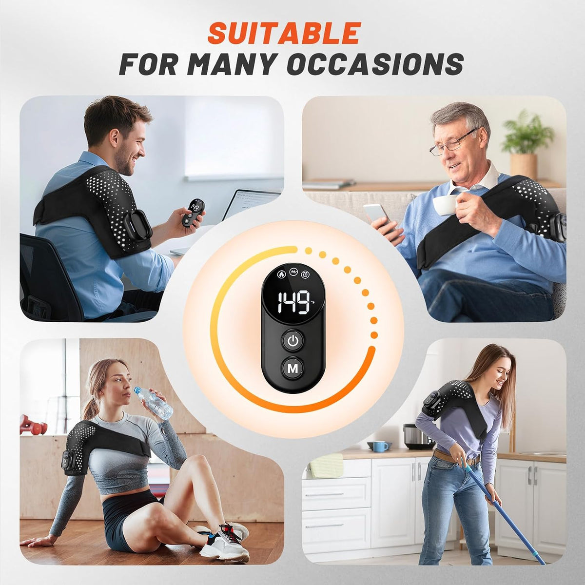 Cordless Shoulder Massager with Heat and Vibration, 3 Heat & 3 Vibration
