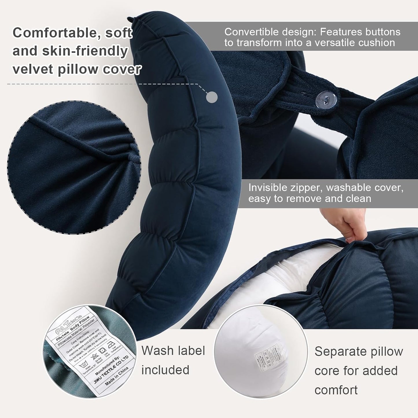 Peallow(Pat. Pend) – Long Round Body Pillow for Adults, Bolster Pillow for Sleeping, Soft and Supportive Pillow for Sleeping & Lumbar Support (Green-White, 29.5")