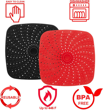 Upgrade Reusable Air Fryer Liners with Raised Silicone | Patented Product | BPA Free Non-Stick Air Fryer Mats | Air Fryer Silicone Tray Accessories | 2 Size Options – 9 Inch Square