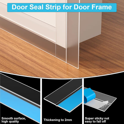 Weather Stripping Door Seal, 20 Ft Shower Door Seal, Clear, 1 in | Flexible door sweep for frames, fits doors, windows, and glass showers, seals gaps up to 0.5", blocks air leaks and dust