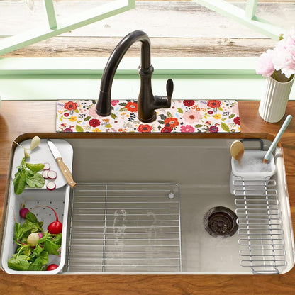 Sink Faucet Absorbing Mat, 2 Pack Drying Mat Around Faucet Sink Splash Guard Behind Faucet Sinkmat For Kitchen Bathroom Island Rv 24 * 5.5 Inch (60 * 14 cm)