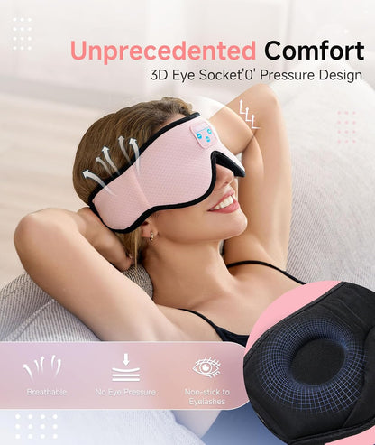 Voerou Sleep Mask with Bluetooth Headphones, Zero Pressure Wireless Sleeping Eye Mask, 100% Light Blocking Sleep Headphones for Side Sleepers, Suitable for Sleep Nap Travel, Cool Gadgets Unique Gifts