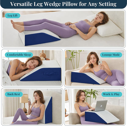 Yojoker Leg Elevation Pillow Blood Circulation, Memory Foam Wedge Pillow for Legs Swelling, Leg Elevation Pillows for After Surgery, Knee Wedge Pillow for Sleeping Back Hip Ankles Relief White/Grey