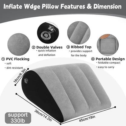 Inflatable Bed Wedge Pillow for Sleeping - Inflatable Wedge Pillow with Silk Eye Mask Set for Traveling,Leg Elevation,Back Support,Body Positioners,Lumbar Cushion for Post-Surgery Recovery,Camping Use